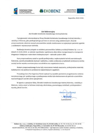 List rekomendacyjny OKZ Wieluń List rekomendacyjny OKZ Wieluń