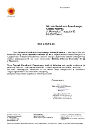 Referencje Stora Enso Referencje Stora Enso