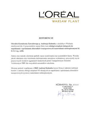 Referencje Loreal Warsaw Plant Warszawa Referencje Loreal Warsaw Plant Warszawa