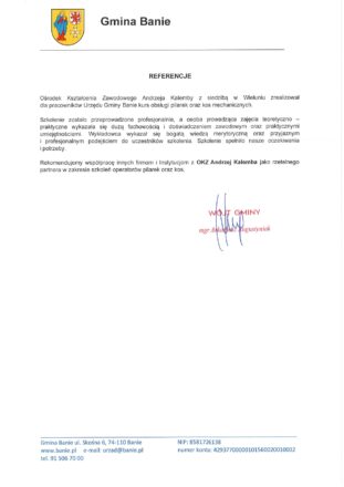 Referencje Urząd Gminy Banie Referencje Urząd Gminy Banie
